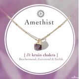 Bixorp Gems Kruin Chakra Ketting Amethist + 18 Karaat Verguld Goud & Roestvrij Staal - 36cm + 8cm verstelbaar - Crown Chakra