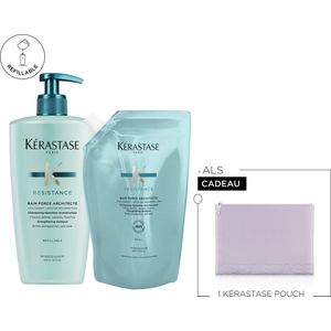 Kérastase Résistance Refill Voordeelverpakking + Cadeau - Shampoo 500ml & Navulling 500ml + Flatpouch Cadeau - Voor Verzwakt & Beschadigd Haar