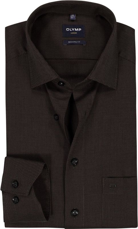 OLYMP - Luxor - Overhemd - Bruin - Modern Fit - Mouwlengte 7 - Strijkvrij