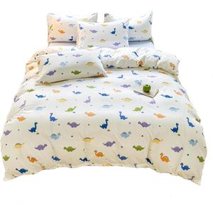 100% polyester beddengoedset - wit dinosaurus model - ritssluiting - dekbedovertrek 150 x 200 cm - laken 200 x 230 cm - kussensloop 48 x 74 cm
