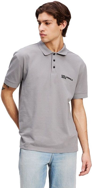 Karl Lagerfeld Jeans, Heren, Regular Pique Polo, Regular Fit, Grijs, XS