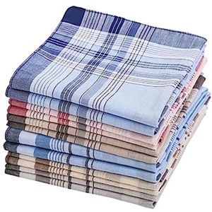 Set van 12 katoenen zakdoeken voor heren - meerkleurig ruitpatroon