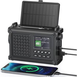 DAB+ Digital Radio en Zonnepaneel Noodradio met 12.000 mAh Accu - Oplaadbare Crankradio met USB Telefoonoplaadfunctie en Bluetooth voor Buitenactiviteiten