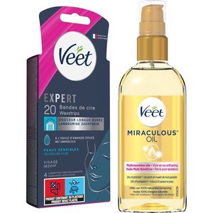 Veet - Gevoelige huid - Miraculous oil - Ontharingsstrips Gezicht 20st