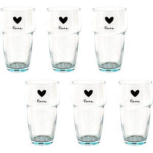 Waterglas set van 6 Waterglazen Drinkglas 250 ml Transparant Glas Hart Love Drinkbeker