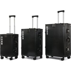 A To Z Traveller Safralu - Kofferset 3-delig - Luxe Aluminium - Zwart - TSA Slot