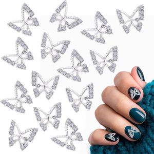 30Pcs 3D Butterfly Nail Rhinestones Hollow Decoration for Nails DIY Manicure Design Women Girls (Silver)