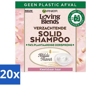 20 x Garnier - Loving Blends Milde Haver - Solid Shampoo Bar - Kwetsbaar Haar - 60 g - Havermelk - Rijstcrème - Duurzaam - Plasticvrij - Milieuvriendelijk