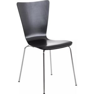 In And OutdoorMatch Bezoekersstoel Jaquan - eetkamerstoel - Zwart houten zitting - chromen poten - Zithoogte 45 cm - Stapelbaar - makkelijk schoon te maken - set van één - modern