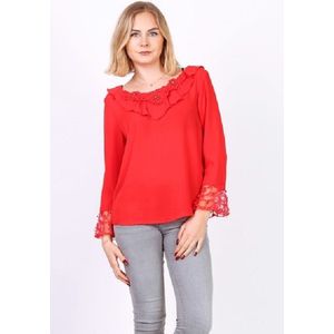 Prachtige blouse met steentjes - rood - L/XL