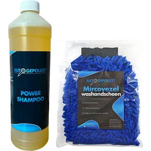 Auto Gepolijst Autowashandschoen Blauw + Auto Shampoo – Auto Wassen – Auto Poetsen – Auto Was Set – Auto Spons