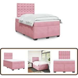 vidaXL Boxspring met matras fluweel roze 120x190 cm