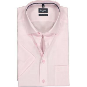 OLYMP modern fit overhemd - korte mouw - structuur - roze (contrast) - Strijkvrij - Boordmaat: 38