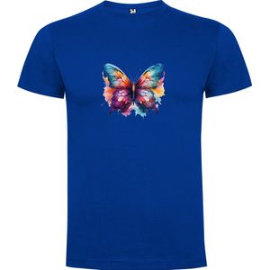 Kobalt Blauw T-Shirt met “ Kleurrijke Prachtige Vlinder“ Print Full Color maat 104 / 3/4 jaar