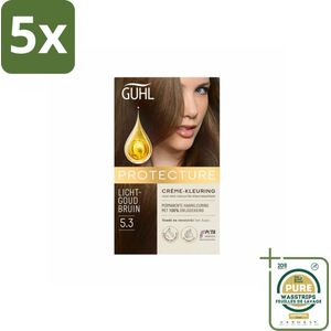 5 x Guhl - Crème-kleuring - No. 5.3 Lichtgoudbruin Beschermend - Haarverf - Grootverpakking - Haarverf - Lichtgoudbruin - Grijsdekking - Beschermende Kleuring - Crème Kleuring