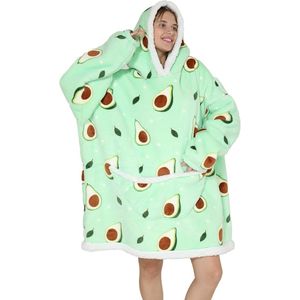 Oversized hoodie-deken met mouwen - voor dames en heren - sherpa - behaaglijke dekentrui - XXL dekenhoodie - knuffelhoodie - Avocado