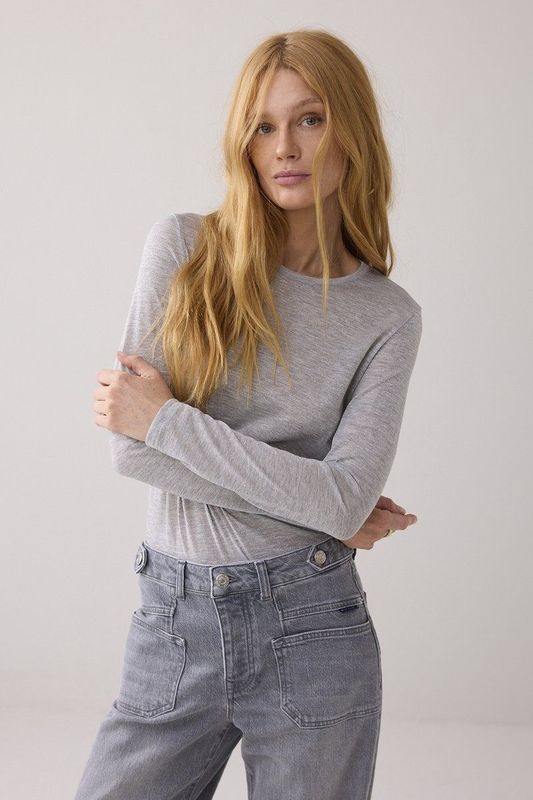 3s5170-30644 - Longsleeve - Mist - Italiaanse Melange Jersey met Lurex