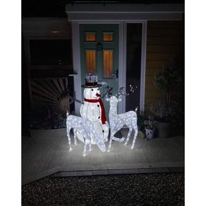 Kerstverlichting: Sneeuwpop + 2 rendieren - 100 LED - verlichte kerstfiguren hert ree buiten kerstversiering kerst lichtjes