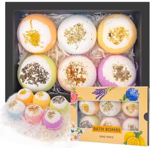 Luxe Veganistische Bubbel Badbommen met Gedroogde Bloemen - Set van 6 - Geschenktset - Cadeau - Badmiddel - Bruisballen