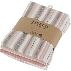 Tiseco Home Studio - Keukenhanddoek MULTILINES - SET/10 - 100% katoen - ultra-absorberend - sneldrogend- duurzaam materiaal - 50x70 cm - Roze