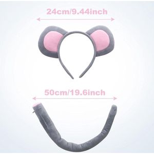 2 Stuks Schattige Muis Kostuum Set - Haarband en Staart Dieren Kostuumaccessoires voor Kinderen Cosplay Set Verjaardagsfeest Kinderfeest Kostuumfeest