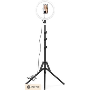 Selfie ringlamp 10 INCH met statiefstandaard en telefoonhoude - dimbaar schoonheidslamp van 10 inch voor Vlogs, selfies, make-up, livestreaming, video's en fotografie - compatibel met iPhone en Android