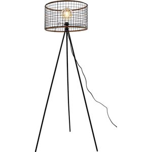 MaxxHome Stalamp - vloerlamp - 146 cm - E27 LED - zwart frame - houten details