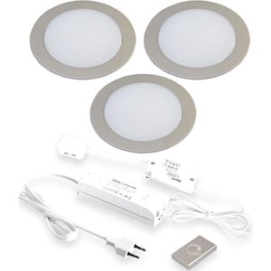 Hera FR-68 Led set van 3 spots met dimmer inbouw 24V/15W RVS look