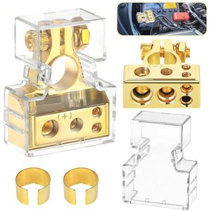 Accuklemmen voor auto, 0/4/8/10 AWG, met sluitringen en afdekking, positieve en negatieve accuterminal, goud