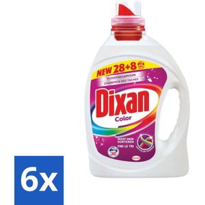 6 x Dixan Color - Vloeibaar Wasmiddel en Vlekverwijderaar - Anti Color Transfer - Gekleurde Was - 36 Wasbeurten - Wasmiddel - Gekleurde Was - Vlekkenverwijderaar - Anti Color Transfer - Dixan Color