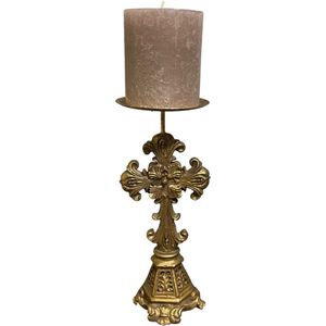 LeJoy kandelaar goud - kaarsenhouder - Goodwill decoration - gouden kruis - amen - kerstmis - stompkaars