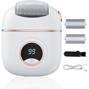 Elektrische Eeltverwijderaar - Elektrische voetvijl - Voetschuurmachine en eeltverwijderaar - 2 snelheden - met LED-verlichting - één grove en één fijne slijpkop - Voetherstellende exfoliatie - Verwijdert eelt en harde huid - Wit