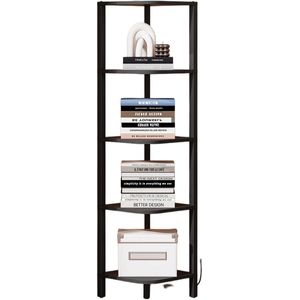 IN-HOMEXL Hoekrek Met 5 Planken - Boekenkast - met LED - Boekenkast Industrieel - Boekenkastje - Ergon - 25x25x120,65cm