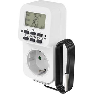 Digitaal Thermostaatstopcontact Met Externe Sensor en Timer – Voor Terrarium, Broeikas, Rookoven, Verwarming, Vorstbestrijding, 3600W – Wit