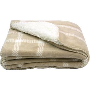 Zest - fleece deken - heerlijk zacht, warm plaid - Vacht ruit - beige - 150 x 125 cm