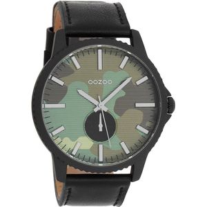OOZOO Timepieces - Zwarte horloge met zwarte leren band - C10334