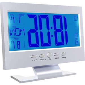 Digitale Klok Met LCD-Scherm en Kalender - Zilver, Geluid-Geactiveerde Snooze Functie