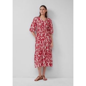 s.Oliver - Maxi-jurk - Lichte Katoenen Stof - Romantische All-over Print - V-hals