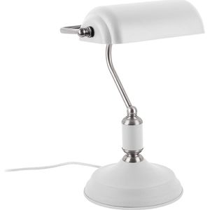 Leitmotiv Bank tafellamp - notarislamp - 35 cm hoog - E27 - wit met staal