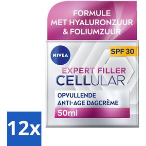 NIVEA - CELLular Expert Filler Dagcrème - Anti-Veroudering Gezichtscrème - SPF 30 - Met Hyaluronzuur, Creatine & Foliumzuur - 50 ml - Voordeelverpakking - 12 stuks
