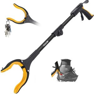 Jellas Opklapbare handgreep, 0° - 180° gebogen handgreep, 90° draaibare kop, 80 cm lange houder, voor afvalophaling, afvalophaling, handgreepverlenging, RGSF01 (geel)