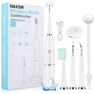 NAXSIR Elektrische Tandenreiniger Set - Slimme Tandenborstel - Verwijder Tandsteen & Tandplak - Mondverzorging voor Wit Gebit,wit