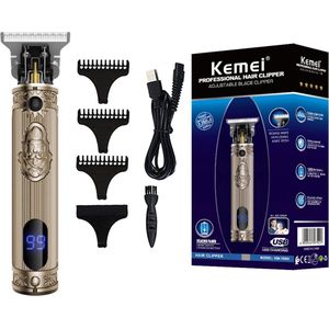Kemei KM-700B - Luxe Tondeuse - Professionele Trimmer - Groomer - Scheerapparaat - Baardtrimmer - Precisietrimmer - Haarstyling - Haartrimmer - Goudkleurig - Draadloos - USB Opladen - Inclusief 3 opzetkammen & Olieflesje