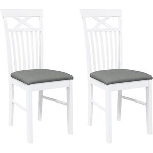 vidaXL - Eetkamerstoelen - met - kussens - 2 - st - massief - hout - rubber - wit