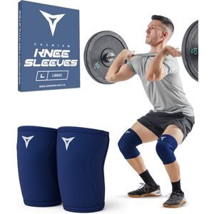 Breaking Limits Navy Blue Knee Sleeves Powerlifting – Voor Fitness & Crossfit – Knie Brace – 7MM – Zwart – 2 Stuks – Maat (XXL)