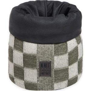 Knit Factory Gebreide Mand - Keuken Opbergmand - Plantenmand Block - Ecru/Khaki - 25 cm