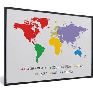 Fotolijst incl. Poster - Wereldkaart - Simpel - Kleurrijk - 120x80 cm - Posterlijst