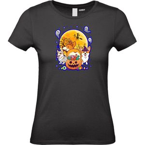 Dames T-shirt Halloween Hondjes | Halloween kostuum kind dames heren | verkleedkleren meisje jongen | Zwart | maat XL