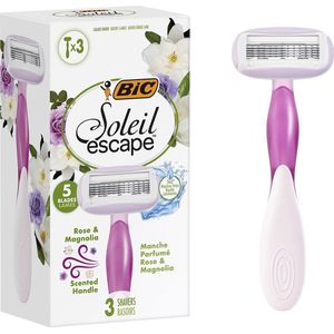 BIC Soleil Escape Scheermes- Geur Roos en Magnolia - Geparfumeerde greep - Doosje van 3 wegwerpscheermesjes - 5 mesjes
