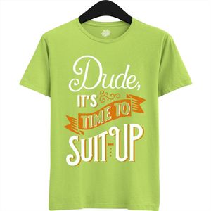 Dude Shuit Up | Vrijgezellenfeest Cadeau Man - Groom To Be Bachelor Party - Grappig Bruiloft En Bruidegom Bier Shirt - T-Shirt - Unisex - Appel Groen - Maat M